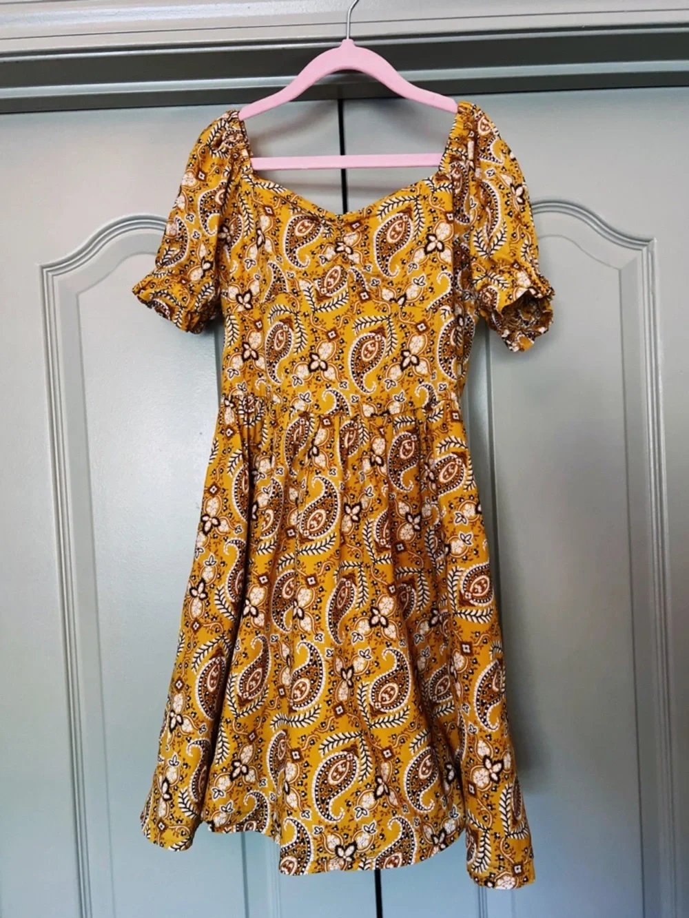 Janie and Jack Paisley Dress Size 8 Mustard Yellow Boho Puff Sleeve